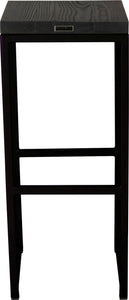 Black metal stool with black stain ash wood made in UK - back view square frame