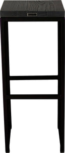 Black metal stool with black stain ash wood made in UK - back view square frame