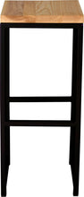 Load image into Gallery viewer, Black metal stool with natural stain ash wood made in UK - front view square frame
