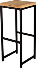 Load image into Gallery viewer, Black metal stool with natural stain ash wood made in UK - back side view square frame

