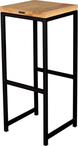 Black metal stool with natural stain ash wood made in UK - back side view square frame