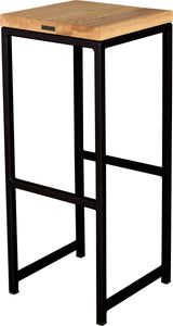 Black metal stool with natural stain ash wood made in UK - back side view square frame