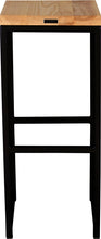 Load image into Gallery viewer, Black metal stool with natural stain ash wood made in UK - back view square frame

