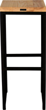 Load image into Gallery viewer, Black metal stool with natural stain ash wood made in UK - back view square frame
