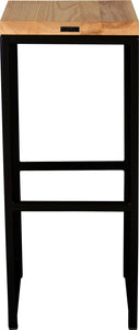 Black metal stool with natural stain ash wood made in UK - back view square frame