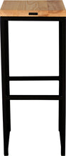 Load image into Gallery viewer, Black metal stool with natural stain ash wood made in UK - back view square frame
