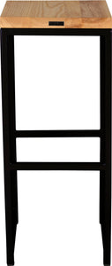 Black metal stool with natural stain ash wood made in UK - back view square frame