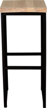 Load image into Gallery viewer, Black metal stool with whitewash stain ash wood made in UK - front view square frame

