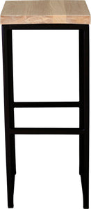 Black metal stool with whitewash stain ash wood made in UK - front view square frame
