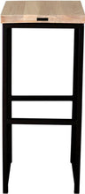Load image into Gallery viewer, Black metal stool with whitewash stain ash wood made in UK - back view square frame
