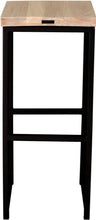 Load image into Gallery viewer, Black metal stool with whitewash stain ash wood made in UK - back view square frame
