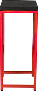 Red metal stool with black stain ash wood made in UK - side view square frame