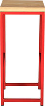 Load image into Gallery viewer, Red metal stool with natural stain ash wood made in UK - side view square frame
