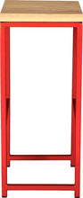 Load image into Gallery viewer, Red metal stool with natural stain ash wood made in UK - side view square frame
