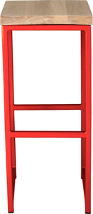 Red metal stool with whitewash stain ash wood made in UK - front view square frame