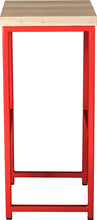 Load image into Gallery viewer, Red metal stool with whitewash stain ash wood made in UK - side view square frame
