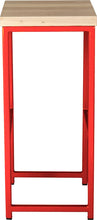 Load image into Gallery viewer, Red metal stool with whitewash stain ash wood made in UK - side view square frame
