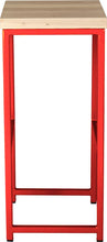 Load image into Gallery viewer, Red metal stool with whitewash stain ash wood made in UK - side view square frame
