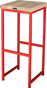 Red metal stool with whitewash stain ash wood made in UK - back side view square frame