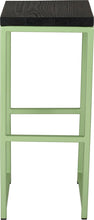 Load image into Gallery viewer, Sage green metal stool with black stain ash wood made in UK - front view square frame

