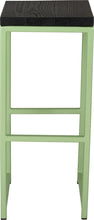 Load image into Gallery viewer, Sage green metal stool with black stain ash wood made in UK - front view square frame
