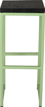 Load image into Gallery viewer, Sage green metal stool with black stain ash wood made in UK - front view square frame
