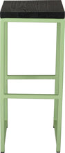 Load image into Gallery viewer, Sage green metal stool with black stain ash wood made in UK - front view square frame
