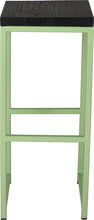 Load image into Gallery viewer, Sage green metal stool with black stain ash wood made in UK - front view square frame
