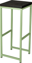 Load image into Gallery viewer, Sage green metal stool with black stain ash wood made in UK - angle view square frame
