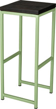 Load image into Gallery viewer, Sage green metal stool with black stain ash wood made in UK - angle view square frame
