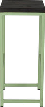 Load image into Gallery viewer, Sage green metal stool with black stain ash wood made in UK - side view square frame
