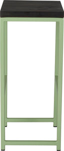 Sage green metal stool with black stain ash wood made in UK - side view square frame
