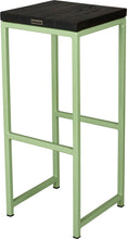 Load image into Gallery viewer, Sage green metal stool with black stain ash wood made in UK - back side view square frame
