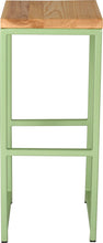Load image into Gallery viewer, Sage green metal stool with natural stain ash wood made in UK - front view square frame
