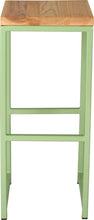 Load image into Gallery viewer, Sage green metal stool with natural stain ash wood made in UK - front view square frame
