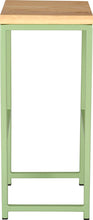 Load image into Gallery viewer, Sage green metal stool with natural stain ash wood made in UK - side view square frame
