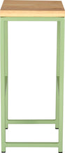Load image into Gallery viewer, Sage green metal stool with natural stain ash wood made in UK - side view square frame
