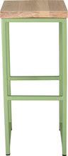 Load image into Gallery viewer, Sage green metal stool with whitewash stain ash wood made in UK - front view square frame
