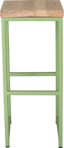 Sage green metal stool with whitewash stain ash wood made in UK - front view square frame