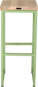 Sage green metal stool with whitewash stain ash wood made in UK - back view square frame