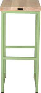Sage green metal stool with whitewash stain ash wood made in UK - back view square frame