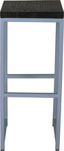 Load image into Gallery viewer, Shaker blue metal stool with black stain ash wood made in UK - front view square frame
