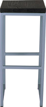 Load image into Gallery viewer, Shaker blue metal stool with black stain ash wood made in UK - front view square frame
