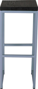 Shaker blue metal stool with black stain ash wood made in UK - front view square frame