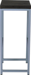 Shaker blue metal stool with black stain ash wood made in UK - side view square frame
