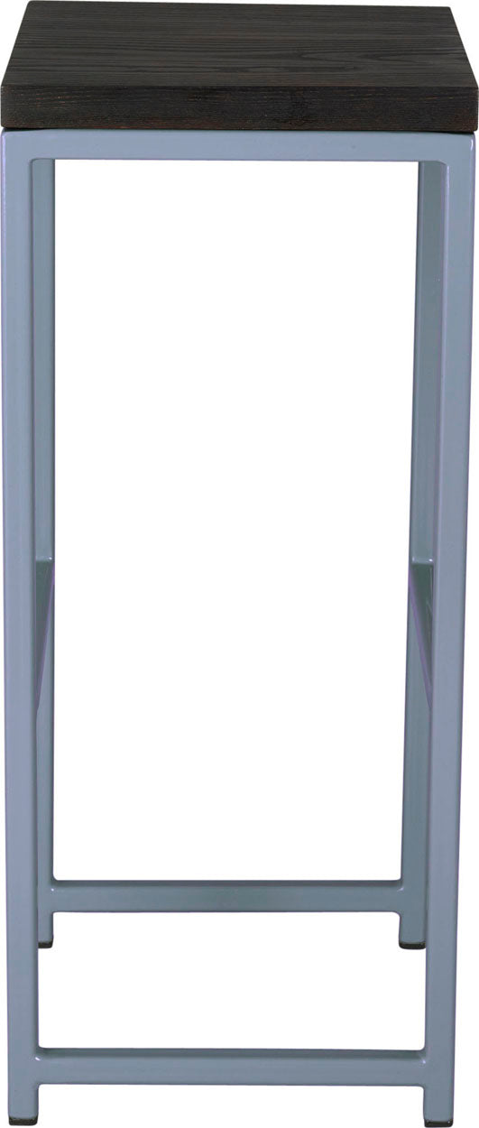 Shaker blue metal stool with black stain ash wood made in UK - side view square frame