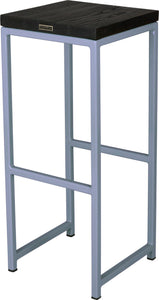 Shaker blue metal stool with black stain ash wood made in UK - back side view square frame
