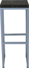 Load image into Gallery viewer, Shaker blue metal stool with black stain ash wood made in UK - back view square frame
