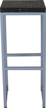 Load image into Gallery viewer, Shaker blue metal stool with black stain ash wood made in UK - back view square frame
