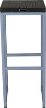 Load image into Gallery viewer, Shaker blue metal stool with black stain ash wood made in UK - back view square frame
